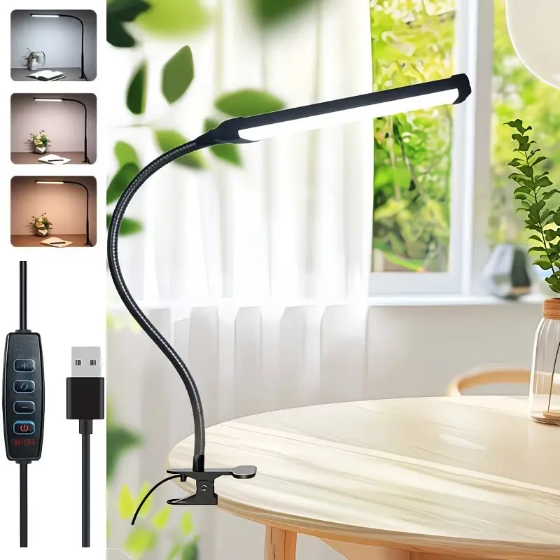 A Clip-On LED Eye-Care Bedside Lamp For Reading at a Dorm Desk, It Also Makes a Great Gift for Christmas, Thanksgiving, Flexible Gooseneck Lamp, Study Desk Light (USB Powered), Indoor Lighting