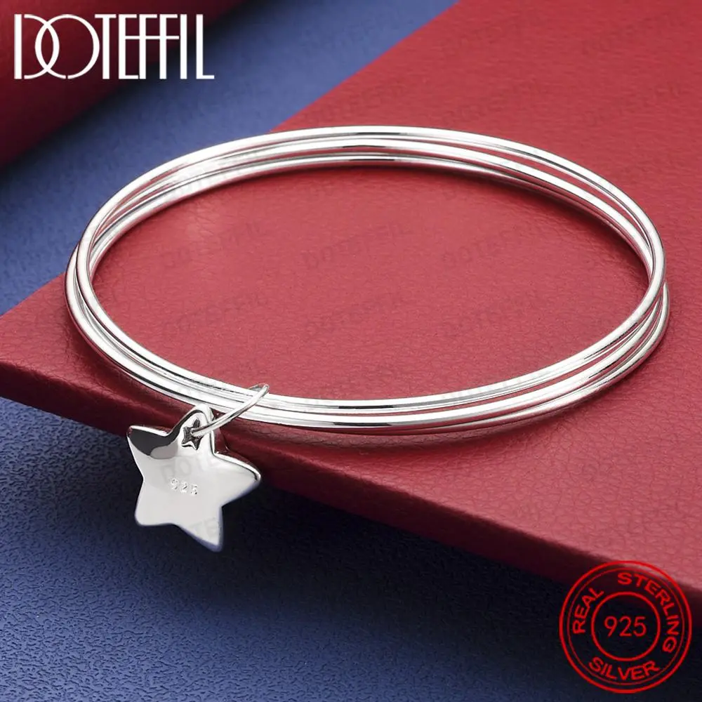 925 Sterling Silver Three Circle Star Bangle Bracelet For Woman Man Wedding Engagement Fashion Charm Party Jewelry