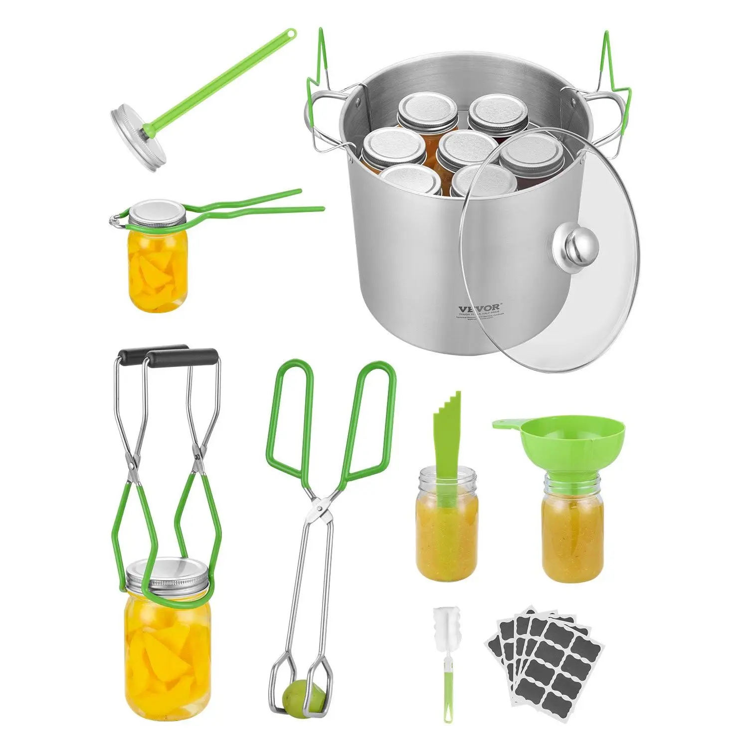 VEVOR Stainless Steel Canning Supplies Starter Kit - 9-Piece Water Bath Canning Kitchenware Set for Beginners with Pot, Rack, Lid, Silicone Funnel, Tongs, Jar Lifter, Wrench, Magnetic Wand, Bubble Propper, Cleaning Brush