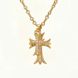 Gold Cross Necklace Double Cross Necklace with CZ Stones Unisex 14K Plated Dainty Pendant Chain Faith Crucifix Choker Trendy Religious Jewelry Adjusted 27''