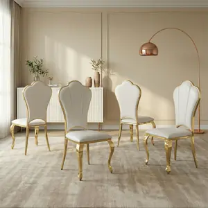 Dining Chairs Set of 4 chairs, Modern PU Leather Upholstered Chairs with Gold Stainless Steel Legs, Petal High Back Accent Chairs for Dining Room, Kitchen or Living Room