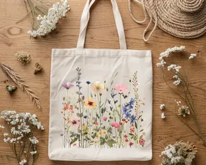 Vintage Wildflower Tote Bag, Aesthetic Floral Tote, Cottagecore Flower Bag, Cute Botanical Tote Gift for Her, Nature Inspired Cotton Bag