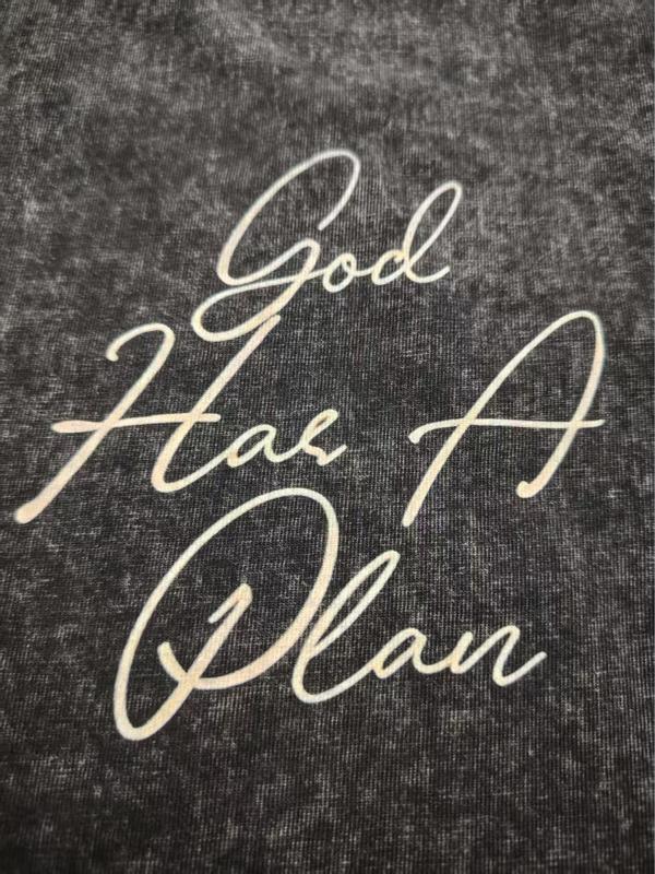 Retro Washed T-Shirt Double Sided Printed  'GOD HAS A PLAN'  Letter Print, Comfortable, Fashionable Street Style y2k,Vintage,Streetwear 230g Gradient Tee，