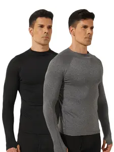 Men's Stand Collar Tight-Fit Long Sleeve Sports Tops, Fleece Lined Gym Running Shirts with Thumbholes, Spring & Fall Casual Wear, Gym Athletic Clothes