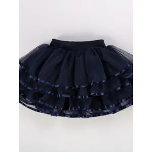 Girls' Ballet Skirt with Layered Ruffles, Mesh, Fluffy Draped Hem, Bowknot, Elastic Waist, Short Skirt