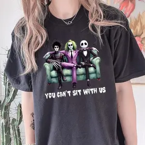 You Cant Sit With Us Halloween Beetlejuice T-Shirt, Beetlejuice Shirt, Halloween Beetlejuice Shirt, Comfort Colors Shirt, Oversize Tee