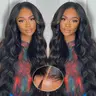 Larhali Female 200% Density Human Hair Glueless Black Wig - 7x6 HD Lace Closure, Pre-Plucked, Pre-Cut, Smooth, Soft, Body Wave, Drawstring, Reusable, Natural Black Tone & Texture, Style It Straight/Dyed/Bleached, Straighten & Dye, Wig for Beginners
