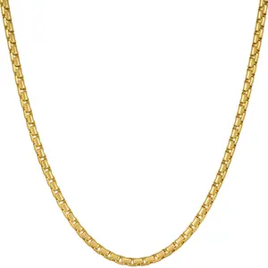 LIFETIME JEWELRY 2.2mm Rounded Box Chain Necklace for Women & Men 24k Gold Plated (16 inches, Gold)