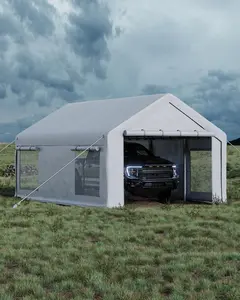 10x20 ft Portable Garage, Car Port with 200 g PE Tarp Canopy, with 2 Roll-Up Doors and 4 Windows, for Temporary Paint Booth, Boats&Pickups Shed, and Event Shelter, White