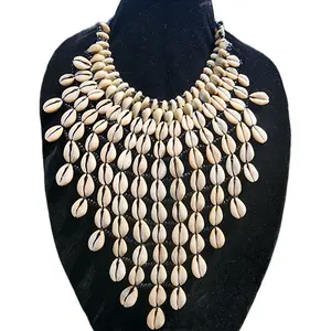Handmade African Cowrie Shell Statement Necklace | Cultural Beaded Bib Necklace | Afrocentric Jewelry for Women