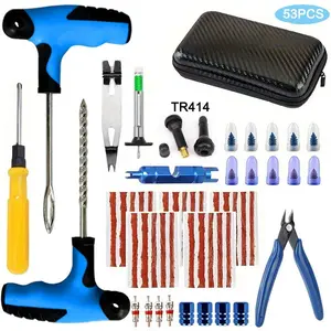 Heavy-Duty Tire Repair Kit 33&53 Piece, Emergency Puncture Fixing Set for Cars/motors/tucks, Includes Rubber Strips, Tr414 Valves, Gauge, Tool, Car Repair Tools