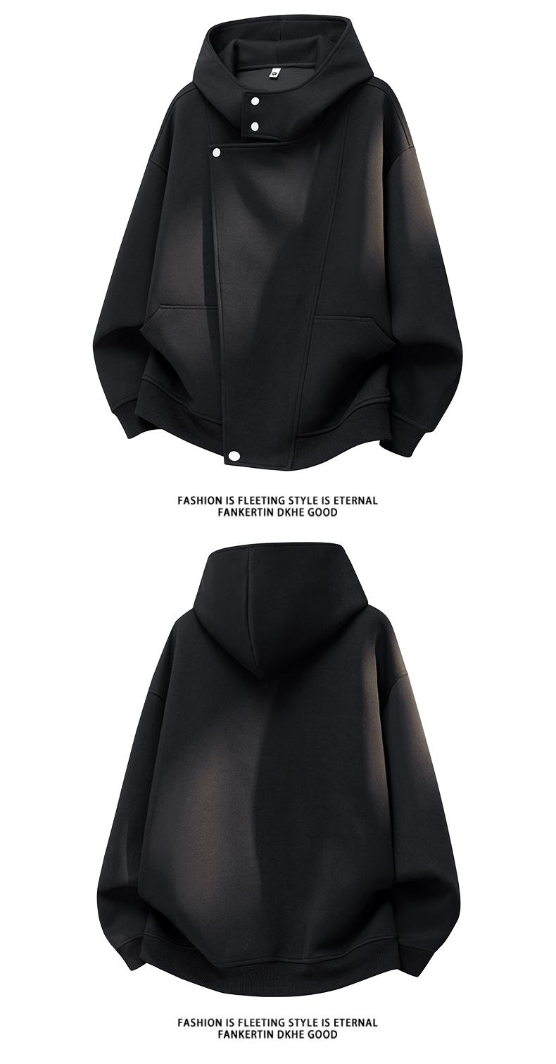 Heavy solid color white flower gray hooded turtleneck irregular structure button-up cardigan jacket sweater jacket, hooded sweater men's autumn fashion trend design sense couple cardigan sweater, men's casual long-sleeved hooded pullover sweater, youth ho