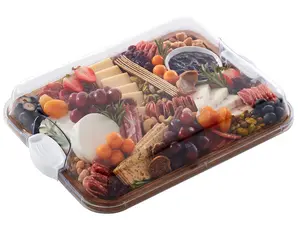 Farberware Build-A-Board Bamboo Cutting Board with Built-in Compartments and Clear Locking Lid with Navy Handles, Perfect for Charcuterie, Snacks, and More - Make it. Take it. Enjoy it, 11x14 Inches