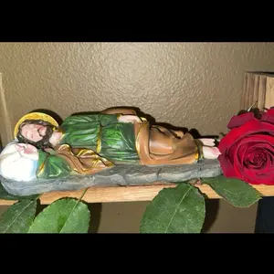 Sleeping Saint Joseph 8’ Statue in Soft Green & Brown Robes with Gold Accents for Home Prayer Spaces Religious Décor and Meaningful Gifts