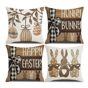 4pcs Easter Bunny Decorative Pillow Covers, Suitable for Holiday Party Decorations, Sofa Cushions, Car Seats, Home Decoration, Gift for Family and Friends (Pillow Insert Not Included)