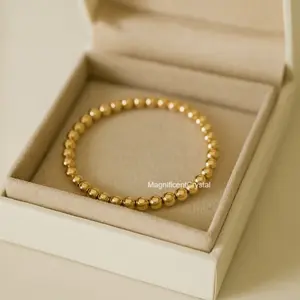 Vintage Dainty 5mm Gold Filled Beaded Layering Bracelet Stretchy Women Jewelry Gifts