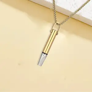 【PANG Jewelry】Yoga Meditatio Breathing Necklace Round TubeBuilt-inCotton Core Assisted Yoga MeditationDecompressionMindfulness Jewelry Titanium Steel Pendant