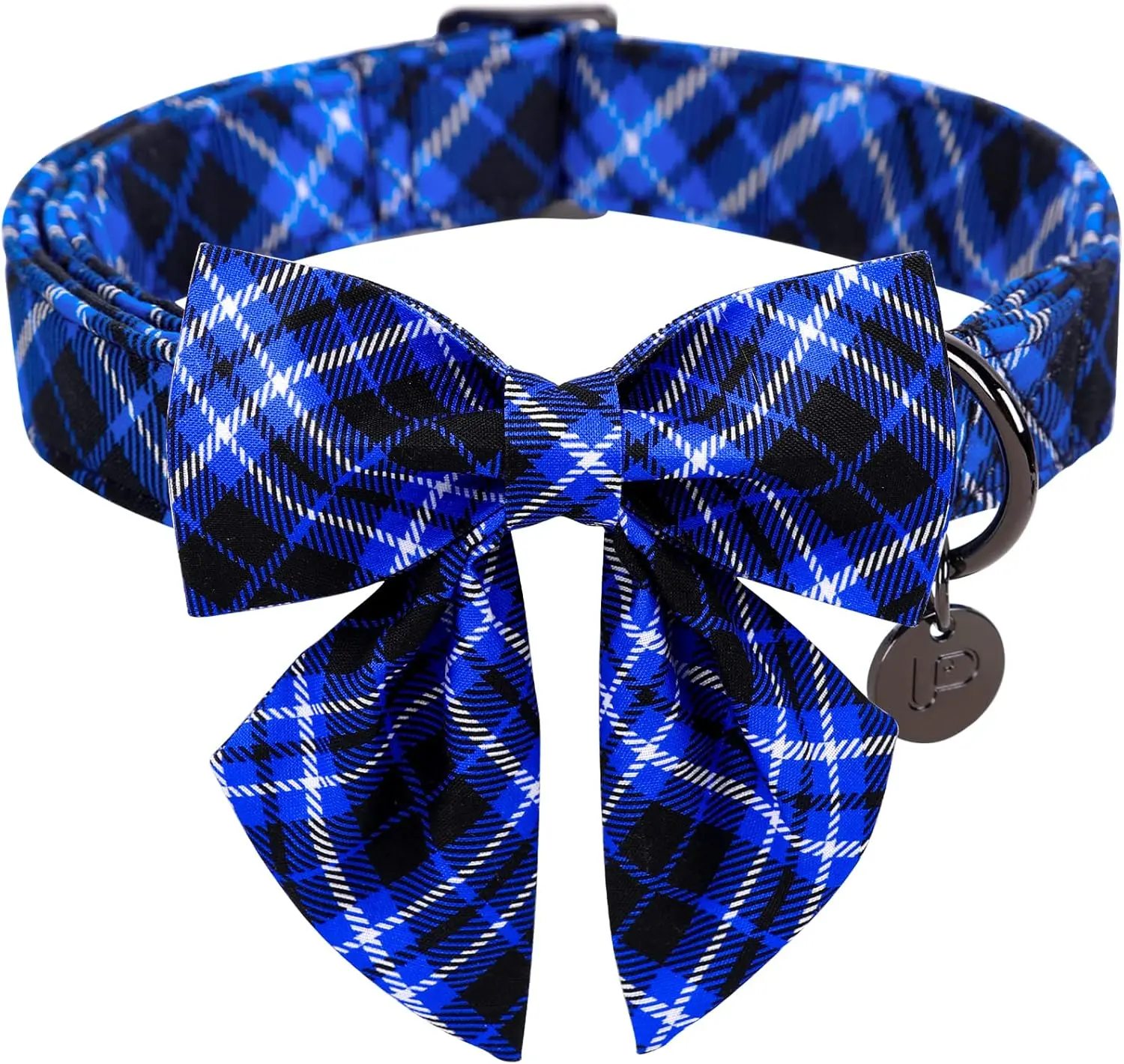 Dog Collar with Bow Tie, Cotton Dog Bowtie Collar for Puppy Girl Boy Dogs or Cat, Blue Bowtie Dogs Collars with Durable Metal Buckle, Holiday Plaid Puppy Collars, M UP URARA PUP