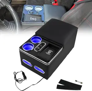 Center Console Armrest Organizer with   & Cup Holders, LED Bench Seat Center Console for  Minivan  SUV, Van - Universal Fit Storage Box, Center Console Armrest