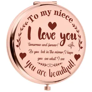 To My Niece Compact Mirror, Round Compact Mirror Bulk, Double-Sided 1X/2X Magnifying Purse Pocket Makeup Mirrors, Cute Small Pocket Mirror for Gift, Travel Hand Mirrors, Travel Essentials, Gifts for family and friends
