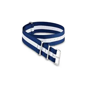 3 Stripe Navy Blue And White Nato Strap With Silver Buckle