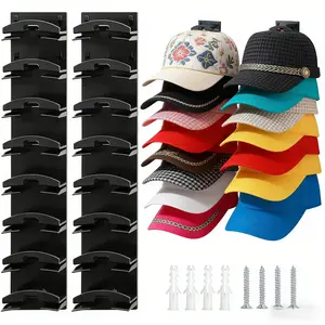 2-Pack Baseball Cap Organizer, Strong Adhesive Hat Rack, Wall-Mounted Hooks Hold 16 Hats, Adjustable Smooth Hanger for Closet Door & Bedroom, Space-Saving Home Storage Decor