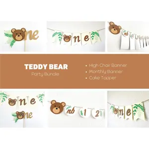 Teddy Bear 1st Birthday Bundle – High Chair & Monthly Banner Set