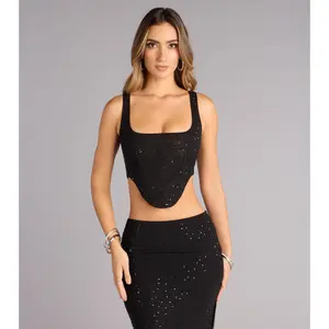 Undeniably You Rhinestone Mesh Corset Top
