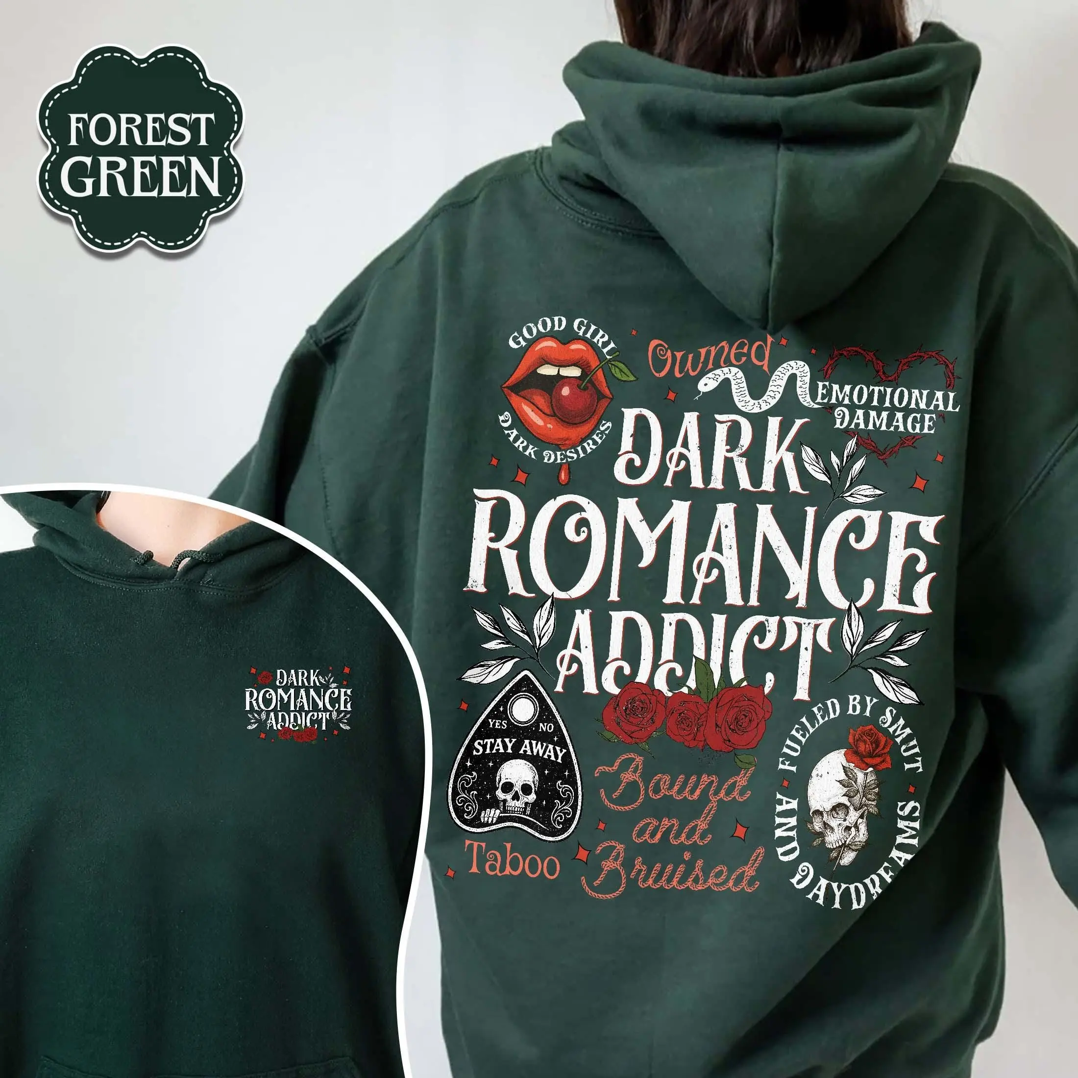 Dark Romance Addict 2 Sided Hoodie | Sweatshirt | TShirt, Smut Reader Shirt, Spicy Reader Shirt, Dark Academia Clothing, Halloween Bookish Gift, Morally Grey