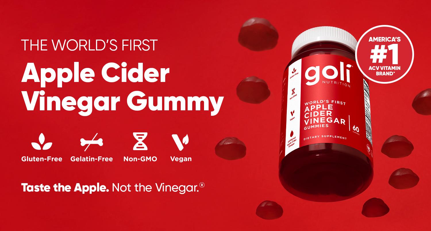 2 Bottles of Goli Apple Cider Vinegar Gummy Vitamins - Vitamin B12, Gelatin-Free, Gluten-Free, Vegan & Non-GMO.