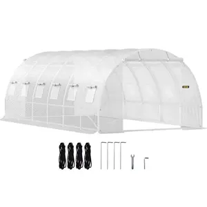 VEVOR Walk - in Tunnel Greenhouse, 20x 10x 7 ft Portable Plant Hot House with Galvanized Steel Hoops, 3 Top Beams, Diagonal Poles, 2 Zippered Doors 12 Roll - up Windows, GreenVEVOR Super Brand Day