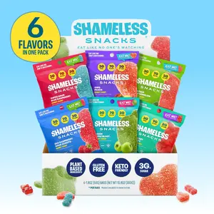 Shameless Snacks Variety Pack – Keto & Vegan Gummies (6 Bags), 3g Net Carbs, 3g Sugar, Gluten-Free, 70 calories per bag Candies Sweet