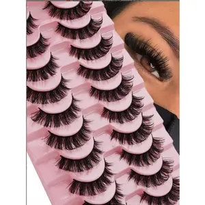 10 Pairs Thick Russian False Eyelashes, Cosmetic Eyelashes, D Curl Volume Striped Lashes, 3D Effect Comfortable Dense Fake Eyelashes, Perfect for Daily Use