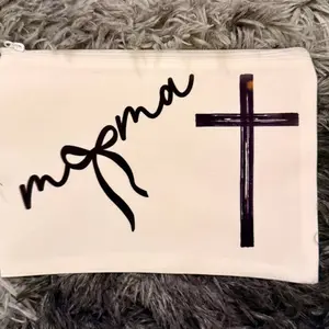 Small Make Up Bag with Unique Design Featuring 'moma' and Cross Motif Ideal for Travel and Everyday Use