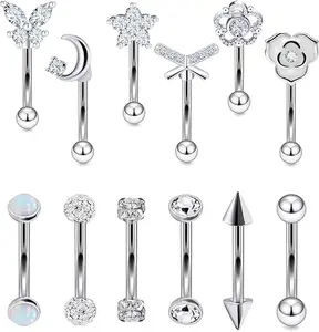 Piercing Jewelry 16G Stainless Surgical Steel Curved Barbell Eyebrow Rings Vertical Labret Lip Piercing Jewelry Earrings for Women Men 6MM 8MM 10MM HypoallergenicEyebrow Rings Helix Tragus Snug Lip Belly Button Piercing
