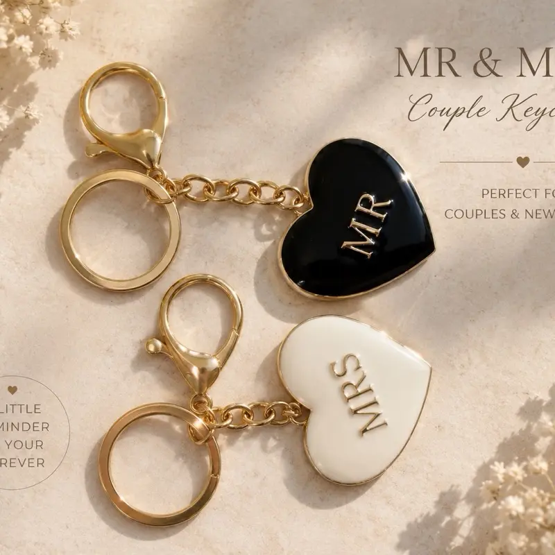 MR & MRS Heart Keychain Set - Handmade, Stylish, Dainty, Customizable Name, Exquisite Craftsmanship Keychains, Wedding Gift for Couples, Handmade Keychain