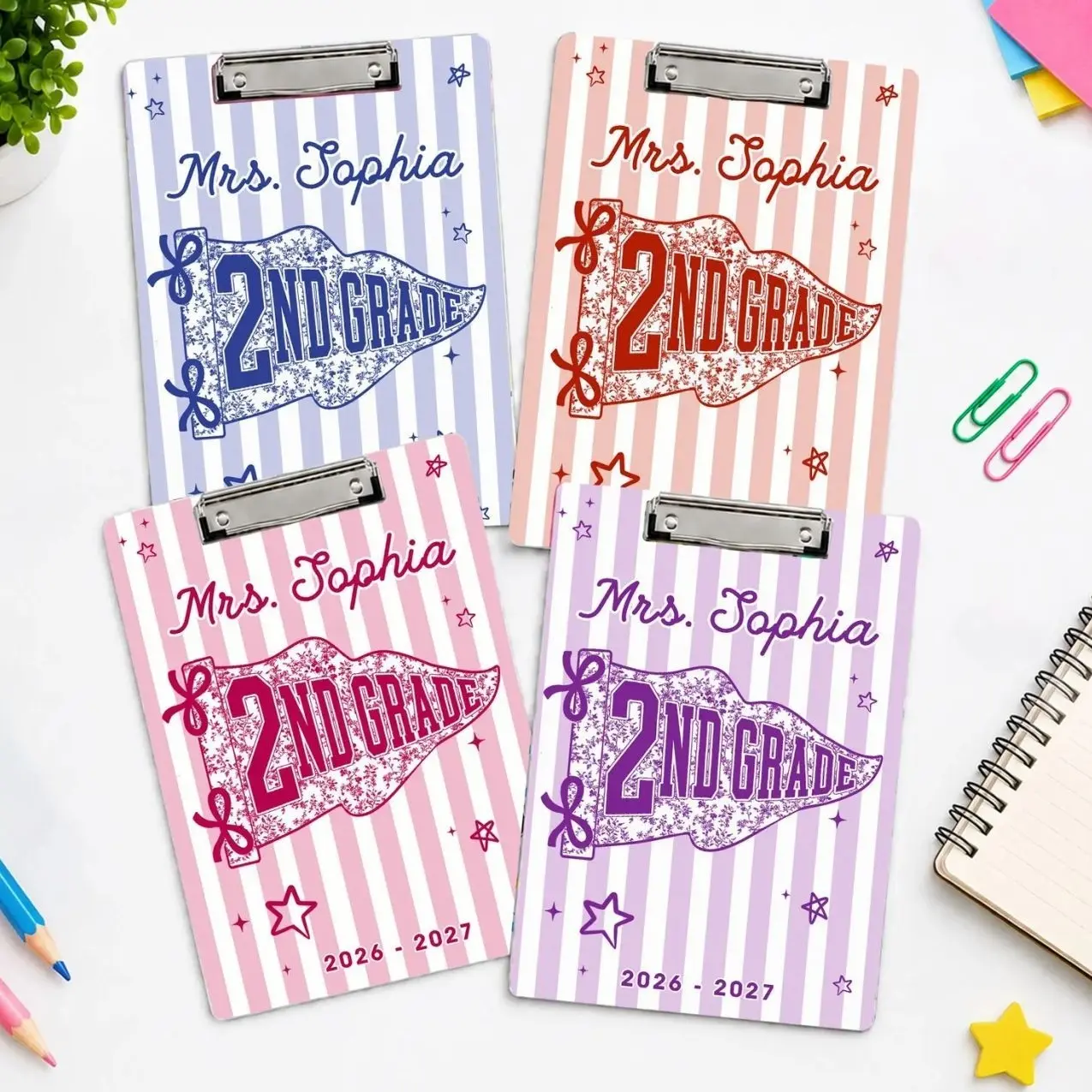 Custom School Pennant Flag Teacher Clipboard, Custom Name Acrylic Clipboard Back To School Gift