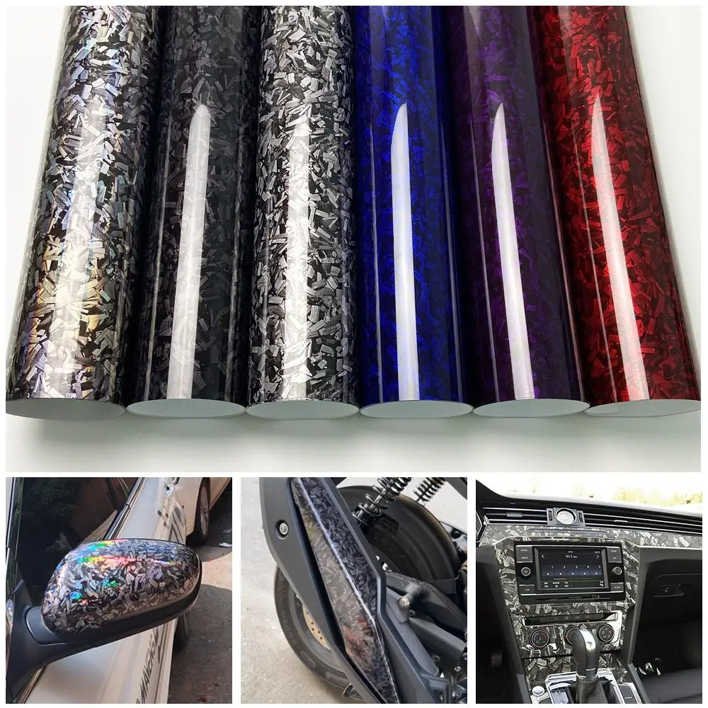 Glossy Forged Carbon Fiber Vinyl Wrap Air Bubble Free Car Sticker Waterproof For Auto Motor Car Decal Laser Forged Carbon Film