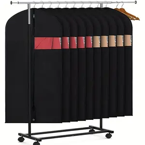 Durable transparent window and zippered fabric clothing bag - hangable dustproof set, with metal rings