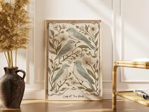 [Sale Up To 50%] Bible Verse Floral Vintage Bird Print -Look At The Birds Religious Wall Art -Folk Art Print - Cottagecore Decor
