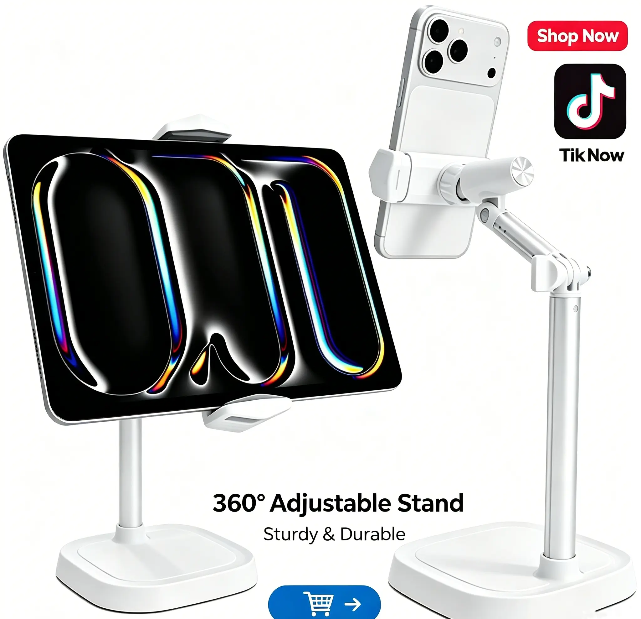 ChatStand Adjustable Phone Holder, 7-12.4 Inch Height Adjustment, 360° Rotation & 50° Tilt, Extendable Cell Phone Tripod Mount for Desk, Filming & Video Recording