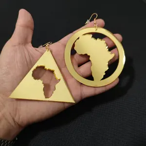 KUGUYS Acrylic Map Africa Big Dangle Earrings for Women Mirror Gold Silver Color Hyperbole Jewelry Triangle round Accessories KUGUYS