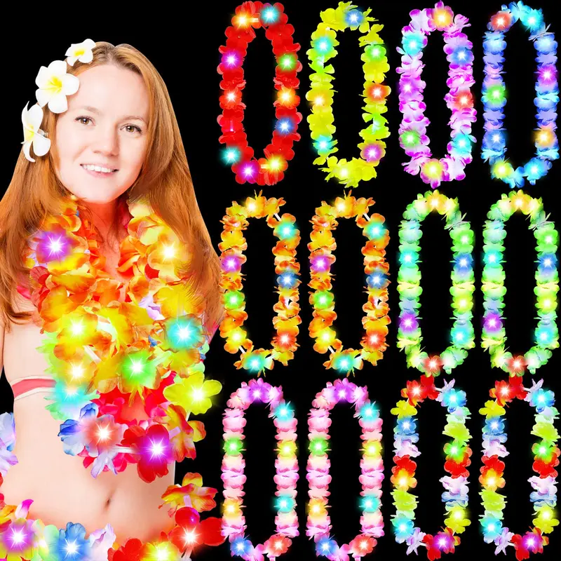 26pcs-Colorful Lightweight LED Flower Lei Necklaces, Festive Decor Accessories for Tropical Themed Parties & Beach Weddings (Graduation Masks Compatible)