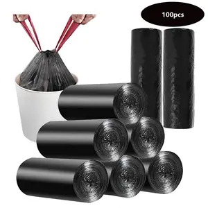 100pcs Trash Bags with Drawstring, 22.05lbs Capacity, Leak Proof, Odor Resistant, Disposable Plastic Bags for Yard, Industrial, Bathroom, Food Waste