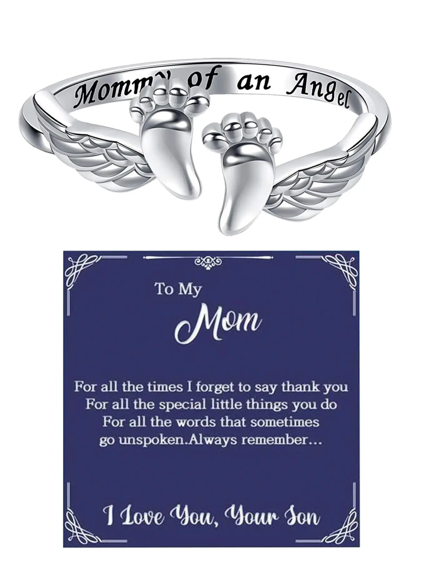 Daughter Ring Mom Angel Baby Footprint Ring, Angel Mom Accessory, Daily Gift, Girl Ring, Engraved Ring, Memorial Jewelry, Inspirational Trauma Ring, Personalized Jewelry, Gift for Lost Mother