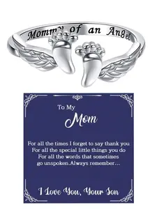 Daughter Ring Mom Angel Baby Footprint Ring, Angel Mom Accessory, Daily Gift, Girl Ring, Engraved Ring, Memorial Jewelry, Inspirational Trauma Ring, Personalized Jewelry, Gift for Lost Mother