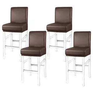 PiccoCasa 4Pcs Waterproof Bar Stool Covers, Faux Leather Pub Counter Height Side Chair Covers with Elastic Band Coffee Color