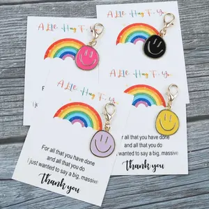 4pcs Cute Personalized Happy Smiley Face Lightweight Keychain, With Rainbow Hug Thank You Card, Wish You Happiness, Suitable For Wallet, Backpack Pendant, Daily Accessories, Daily Small Gifts For Friends, Parents, Classmates, Holiday Gifts