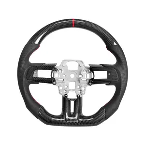 XNSFXXL 3K Carbon Fiber Steering Wheel for Mustang EcoBoost/GT/Shelby GT500 2018-2023, Nappa Perforated Leather Grap with Trim