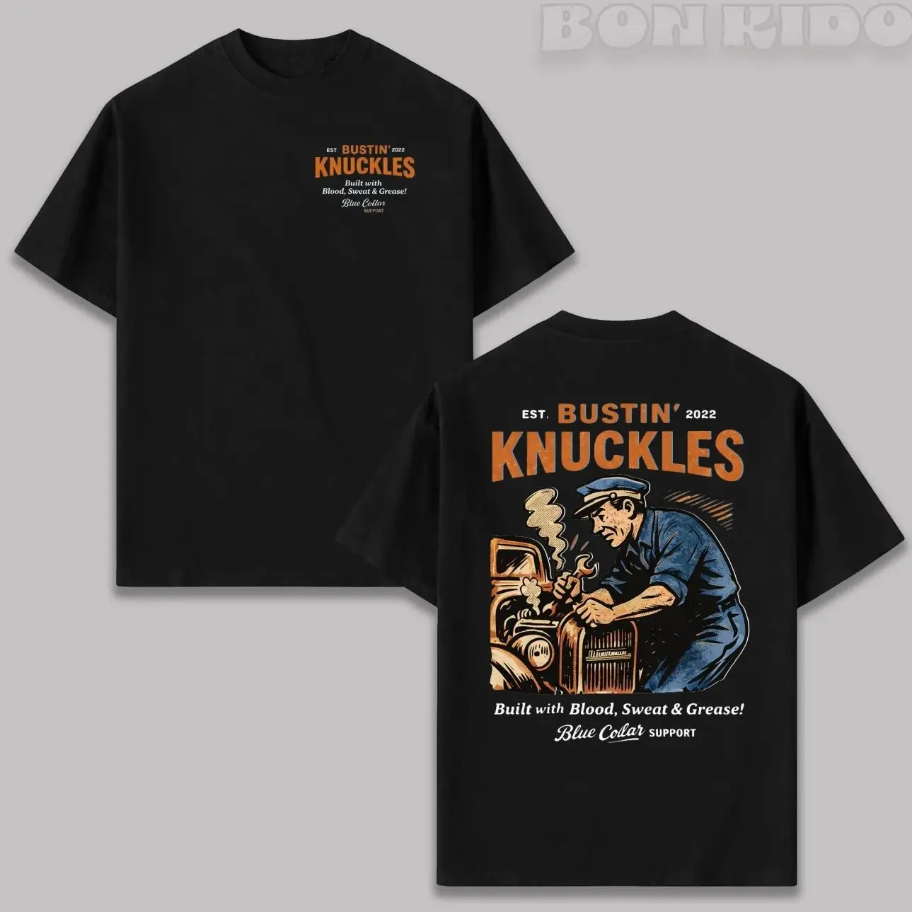 Bustin' Knuckles 2.0 Cotton Breathable Short-Sleeve T-Shirt, Vintage Mechanic Prints Graphic Top, Menswear Gift for Men NEB